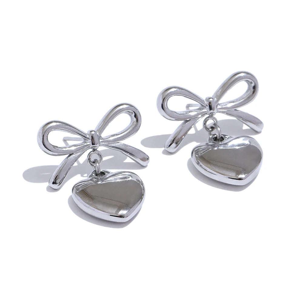 Bow knot Heart Lover Necklace Earrings Set