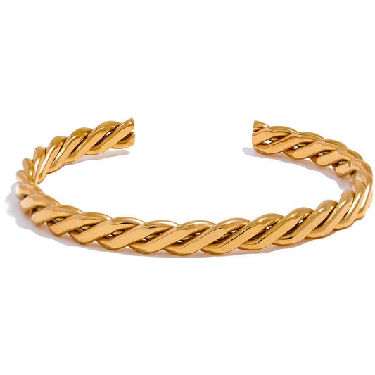 Braided Polished Open Cuff Bracelet Bangle