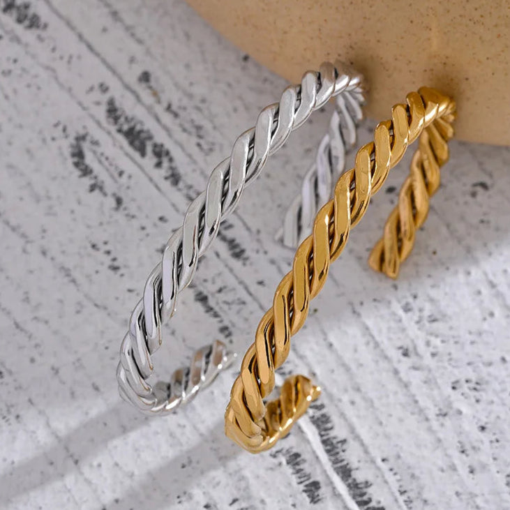 Braided Polished Open Cuff Bracelet Bangle