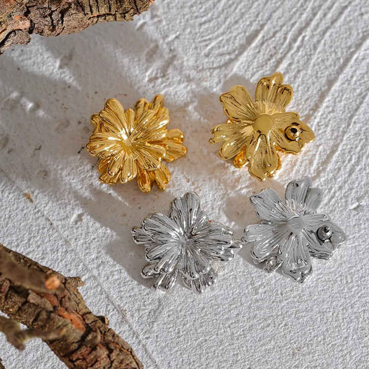 Kerria Japonica Flower Golden Earrings