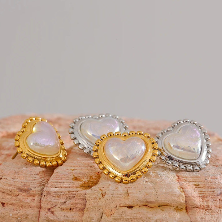 Exquisite Imitation Pearl Heart Love Daily Stud Earrings