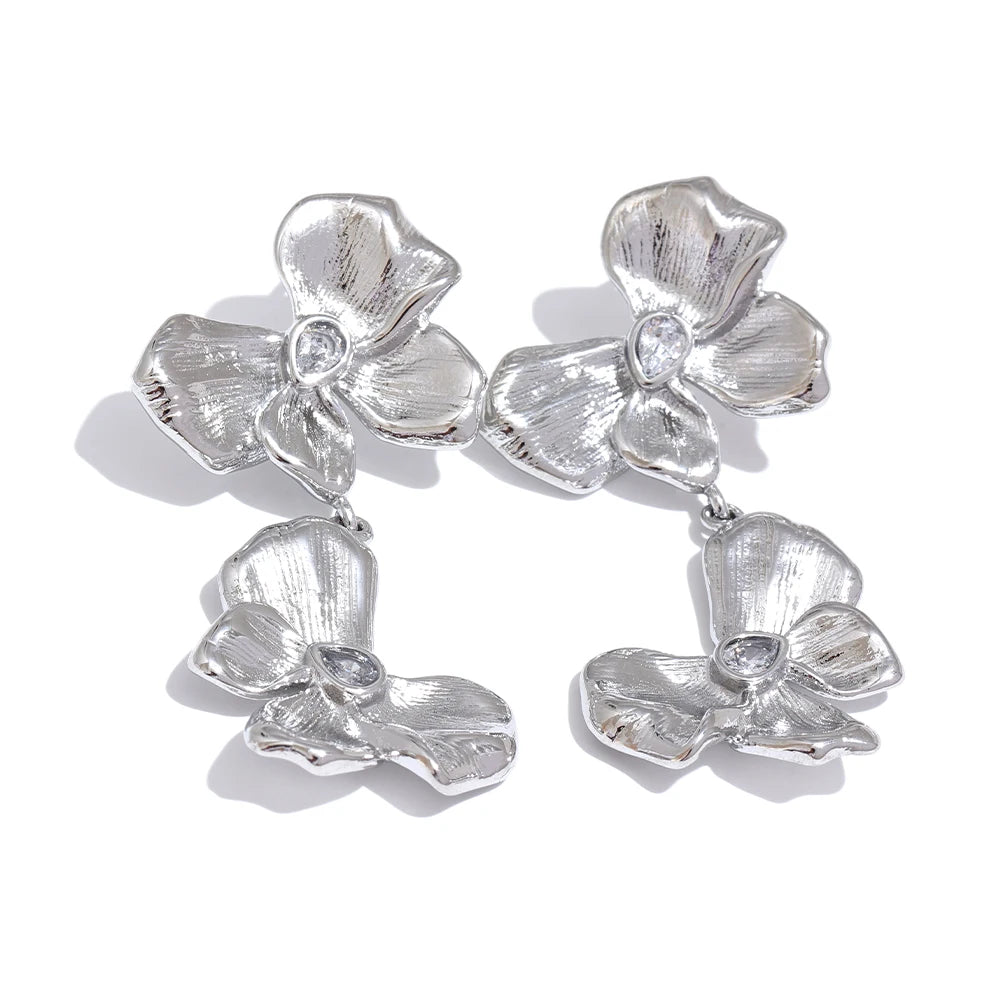 Metal Flower Bow Knot Drop Dangle Earrings