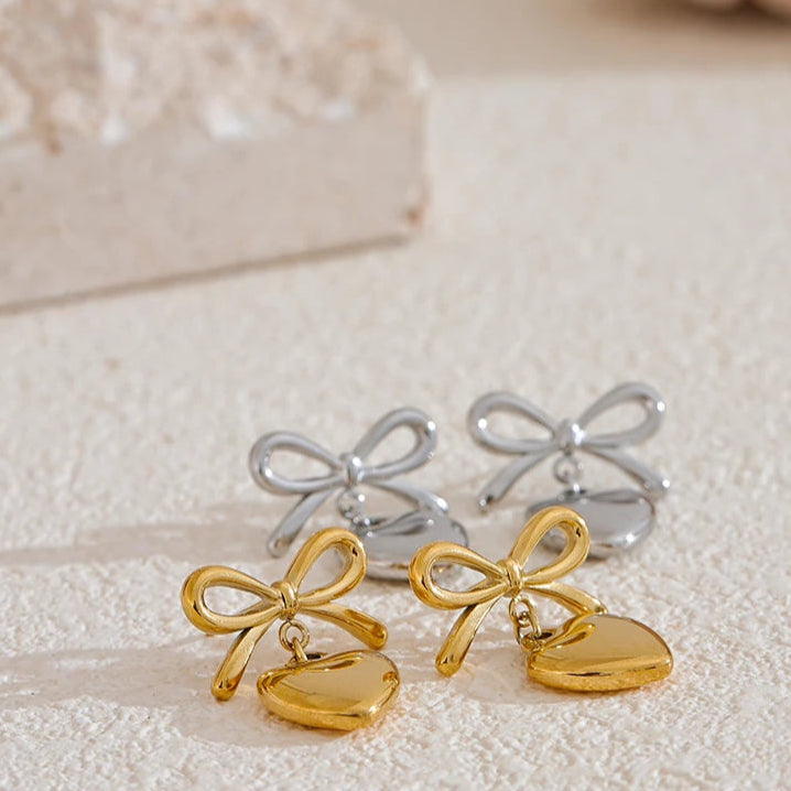 Bow knot Heart Lover Necklace Earrings Set