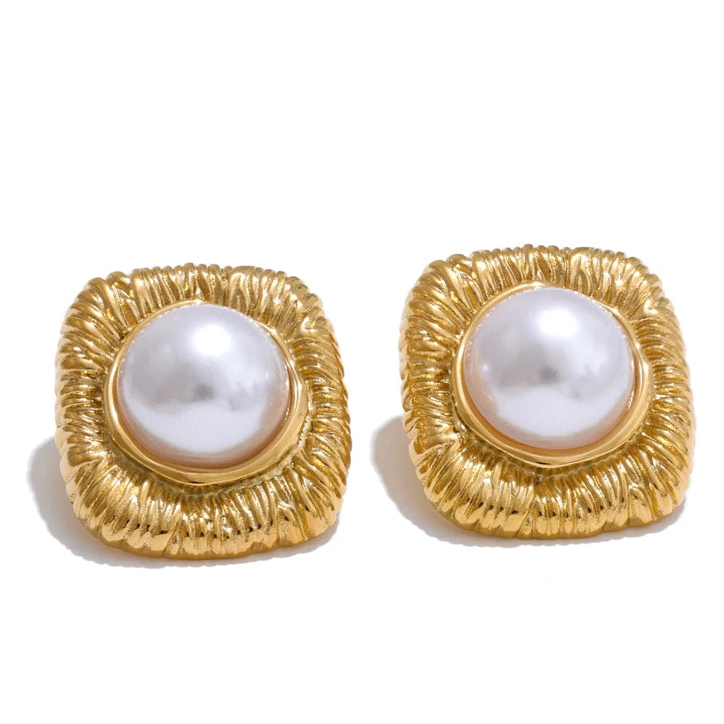 Vintage Pearls Square Stud Earrings