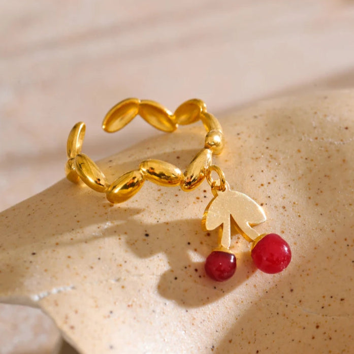 Glossy Cherry Drop Ring