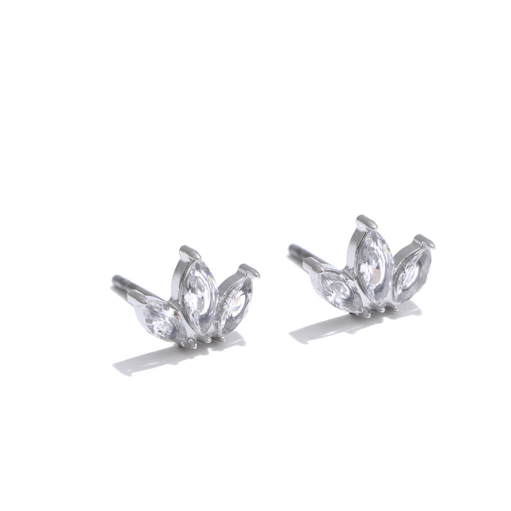 Waterproof Korean Style Cubic Zirconia Flower Small Stud Earrings