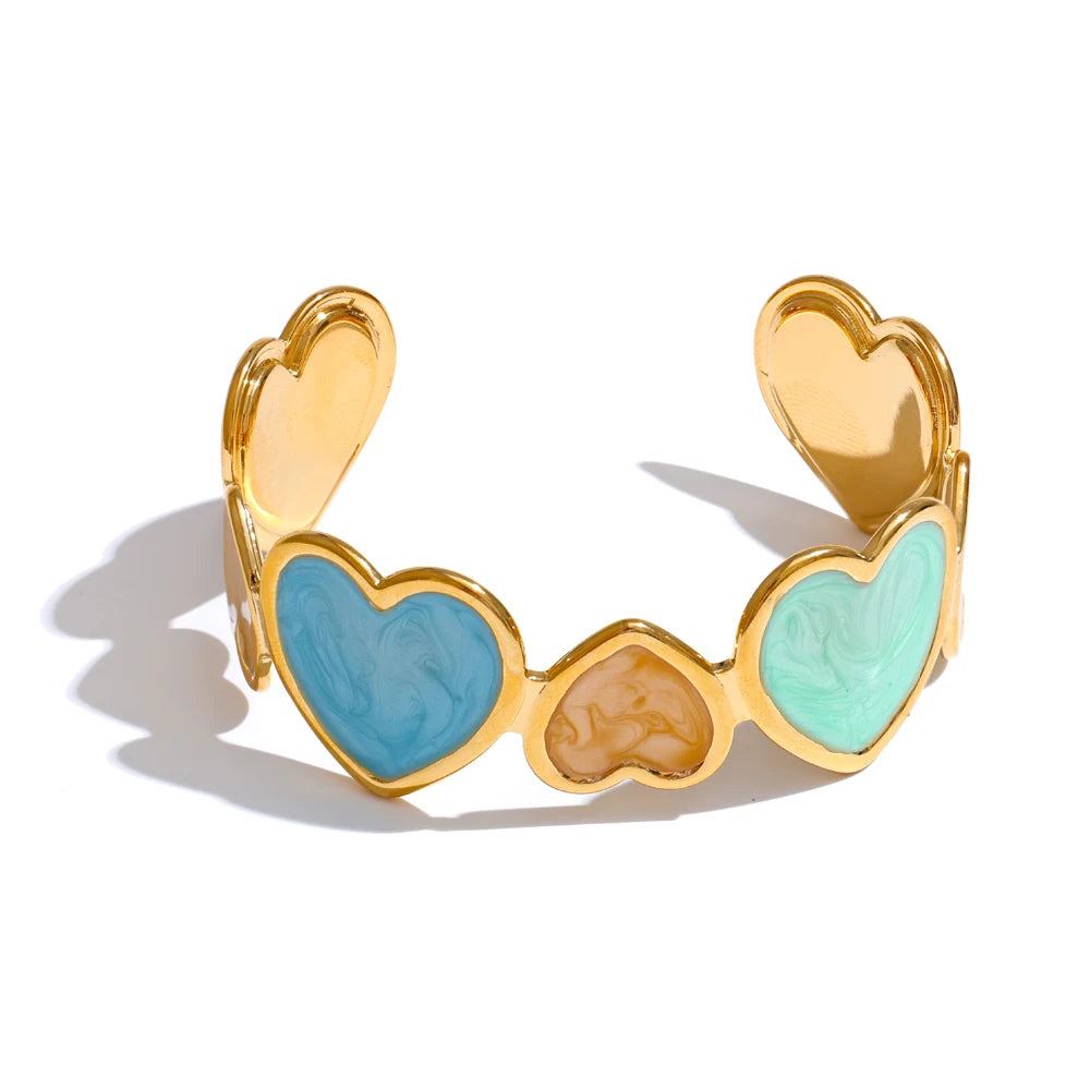 Colorful Heart Love Cuff Sweet Bracelet Bangle