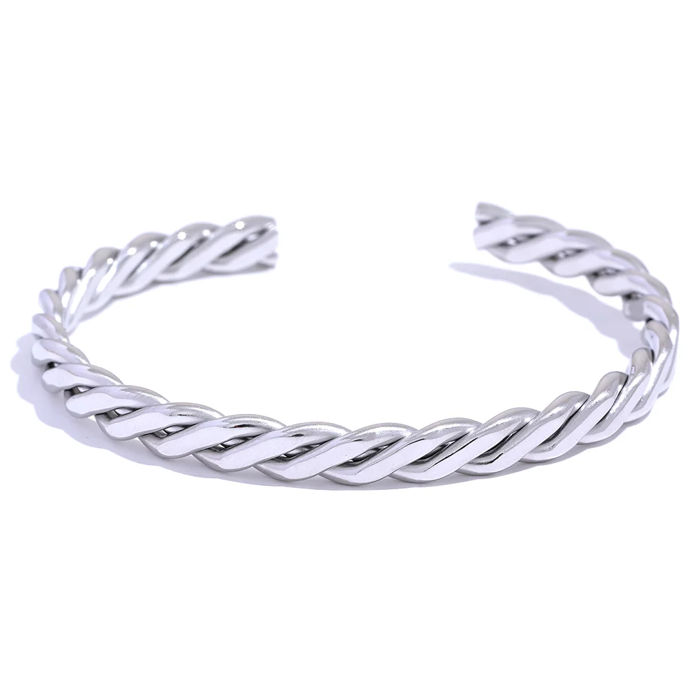 Braided Polished Open Cuff Bracelet Bangle