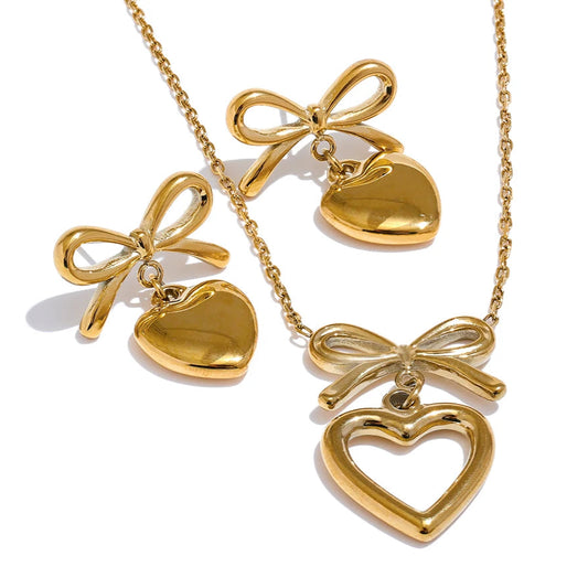 Bow knot Heart Lover Necklace Earrings Set