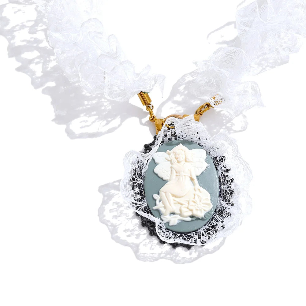 Seraphic Lace Oval Relic Necklace