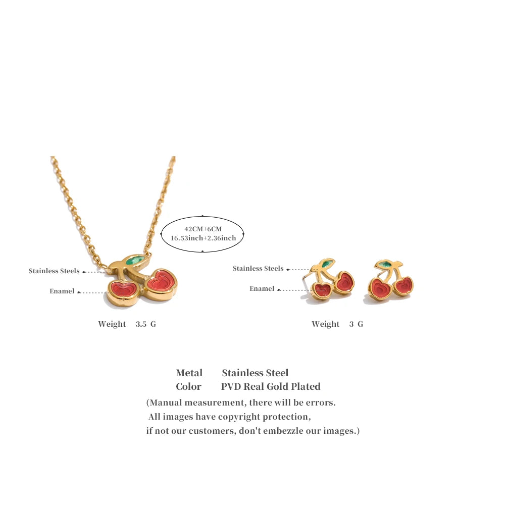 Cherry Pendant Necklace Earrings Set