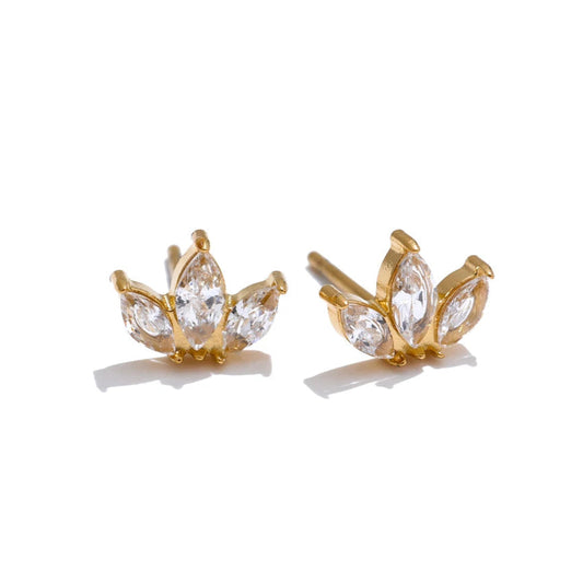 Waterproof Korean Style Cubic Zirconia Flower Small Stud Earrings