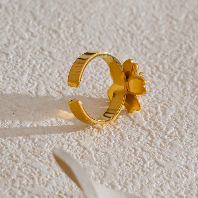 Korean Flower Golden Open Ring