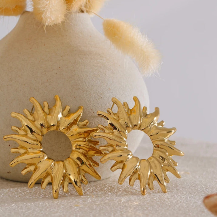 Sun Flower Hollow Stud Earrings