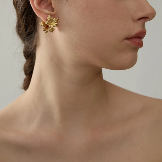 Kerria Japonica Flower Golden Earrings