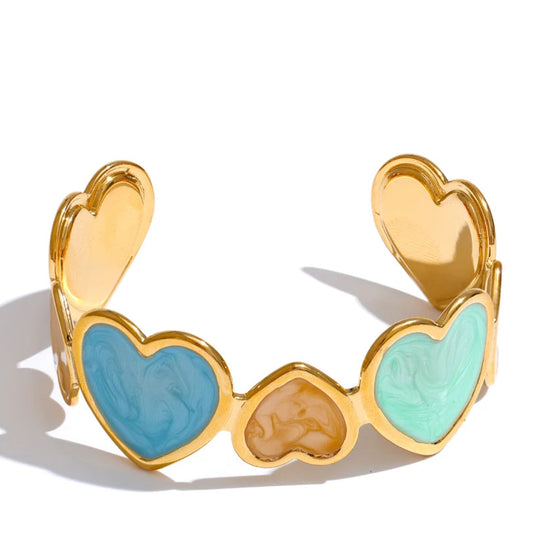 Colorful Heart Love Cuff Sweet Bracelet Bangle