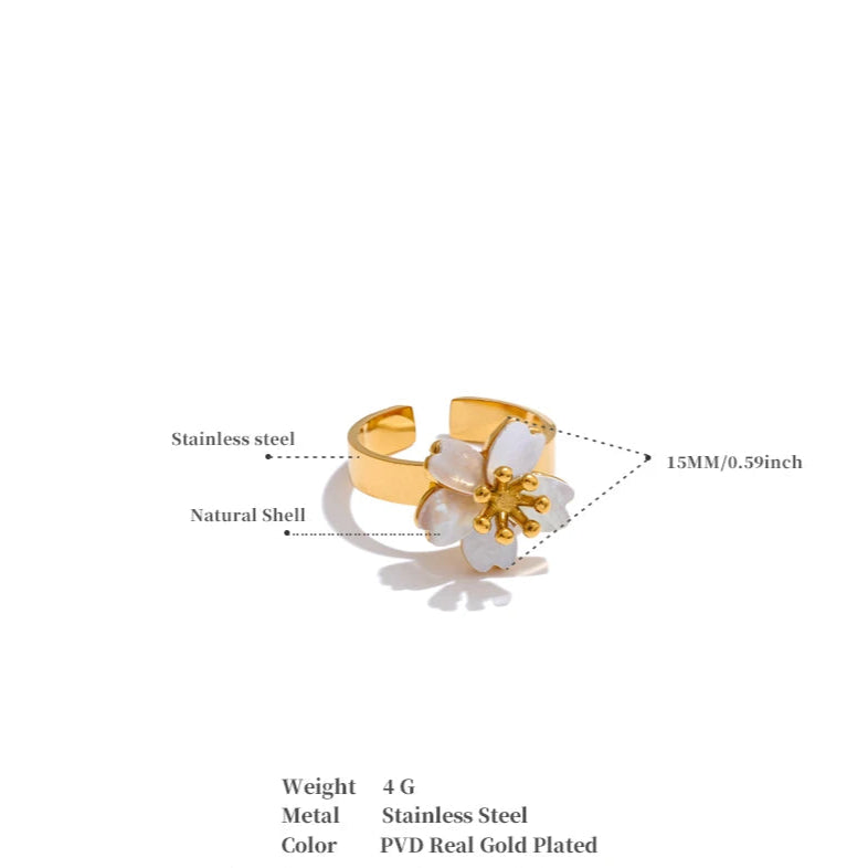 Korean Flower Golden Open Ring