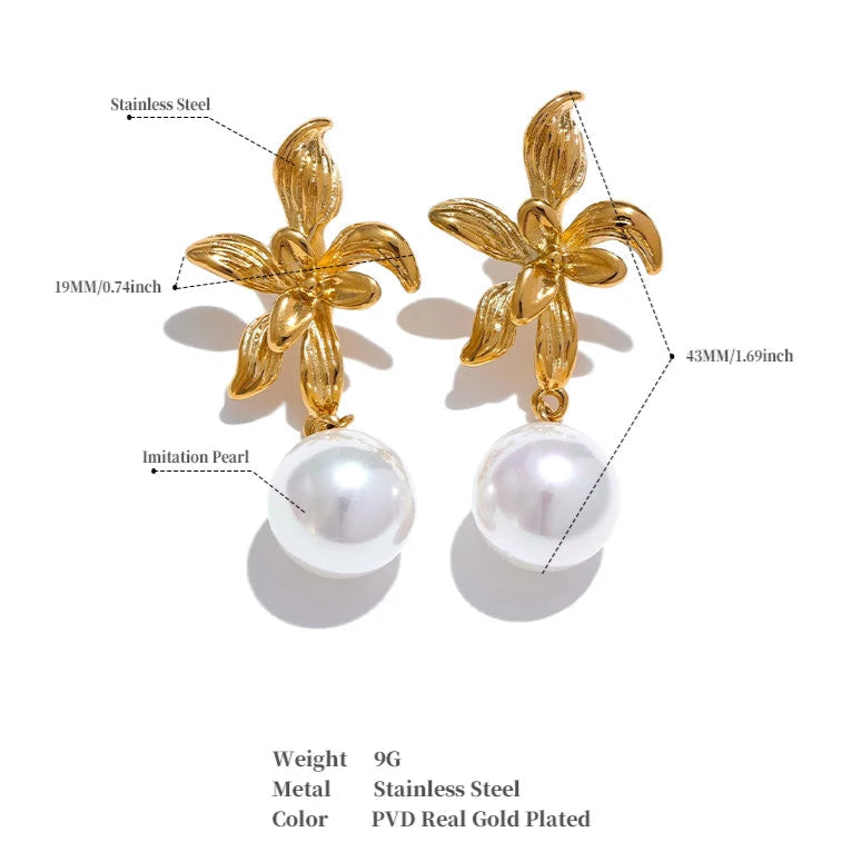 Flower Imitation Pearls Drop Earrings