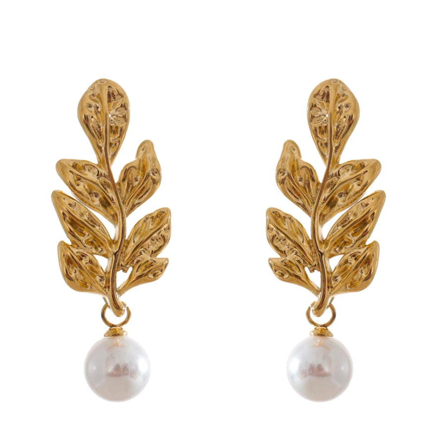 Pearls Leaf Drop Earrings