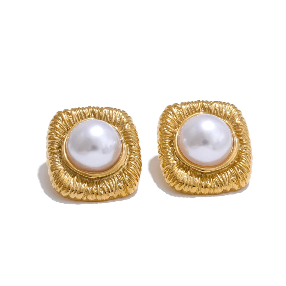 Vintage Pearls Square Stud Earrings