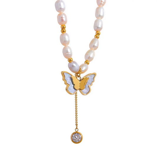 Pearl Chain Butterfly Pendant Necklace