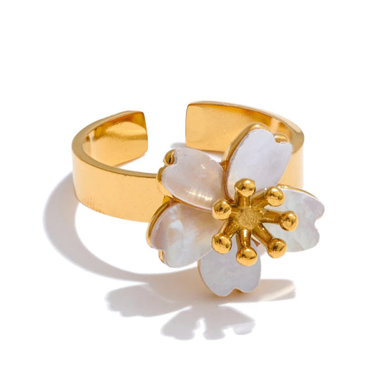 Korean Flower Golden Open Ring