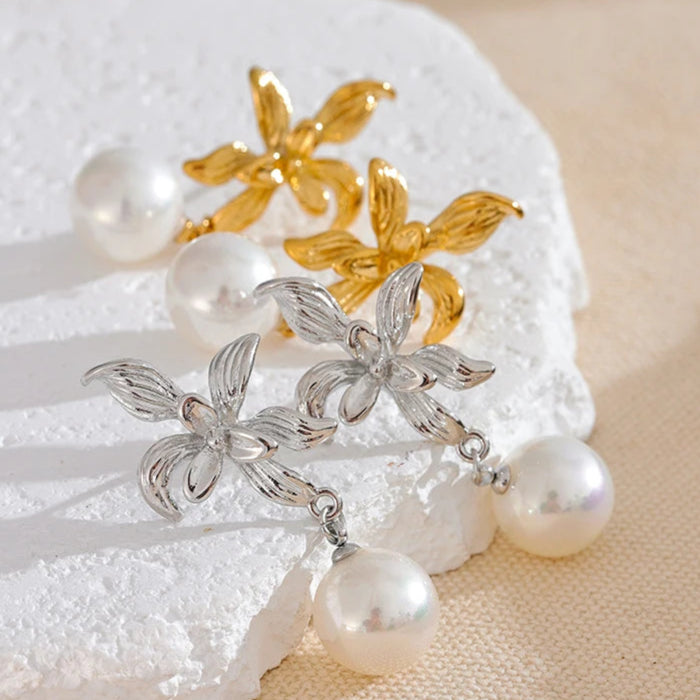 Flower Imitation Pearls Drop Earrings