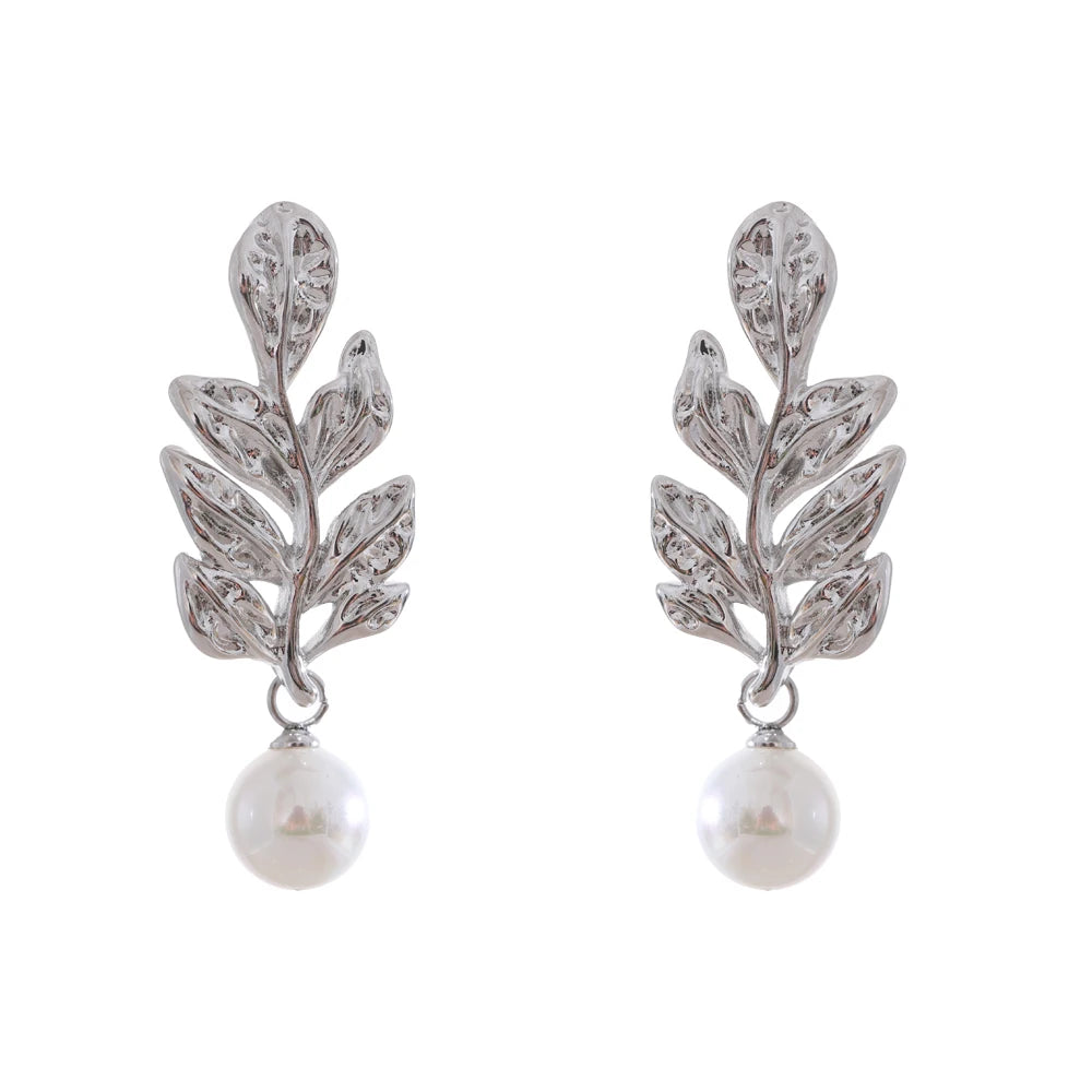 Pearls Leaf Drop Earrings