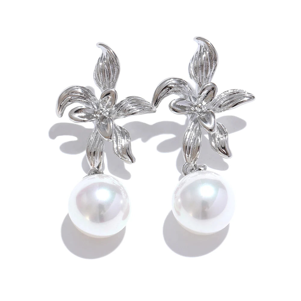 Flower Imitation Pearls Drop Earrings