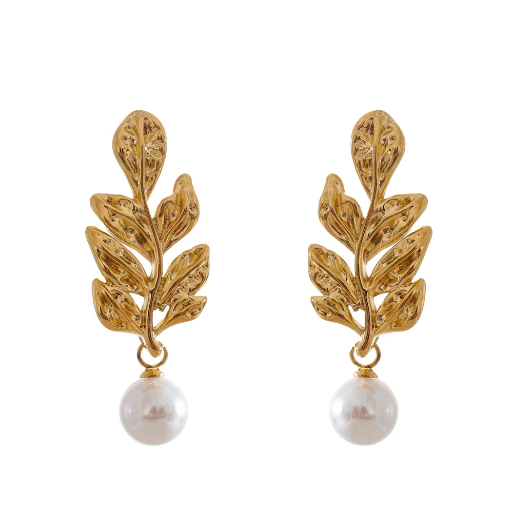 Pearls Leaf Drop Earrings