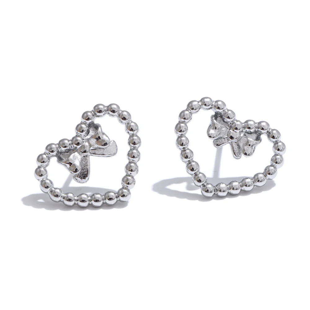 Sweet Heart Bowknot Hollow Small Stud Earrings