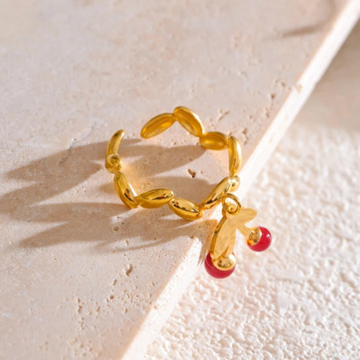 Glossy Cherry Drop Ring