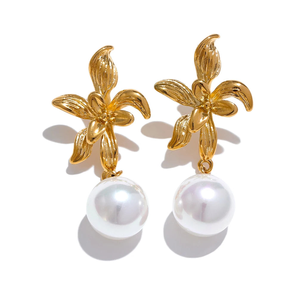 Flower Imitation Pearls Drop Earrings