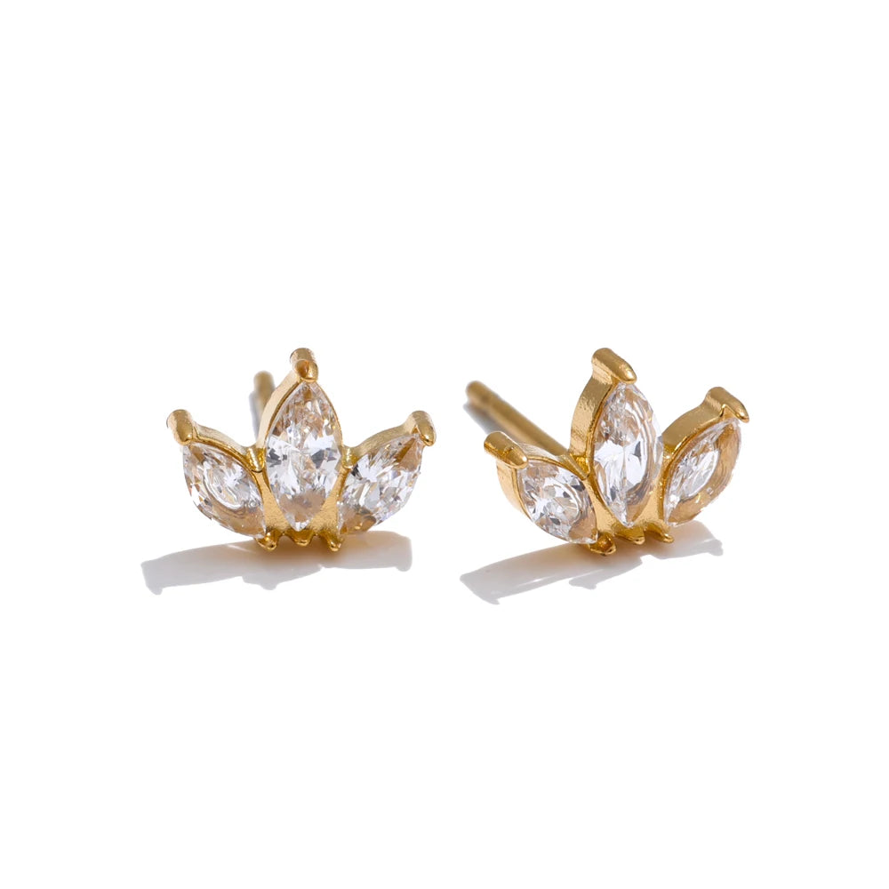 Waterproof Korean Style Cubic Zirconia Flower Small Stud Earrings