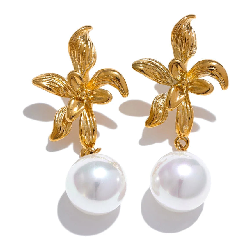 Flower Imitation Pearls Drop Earrings