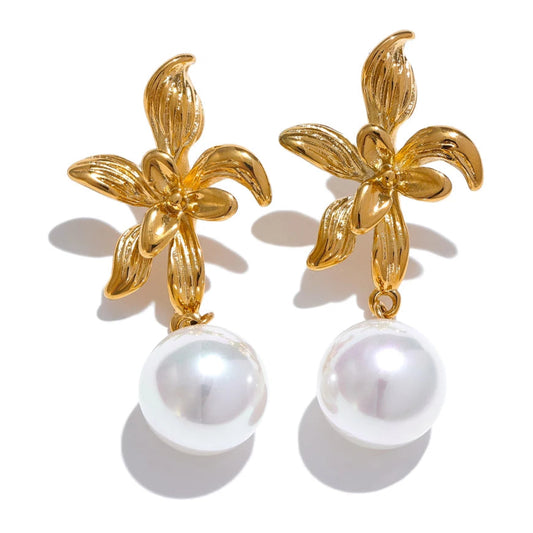 Flower Imitation Pearls Drop Earrings