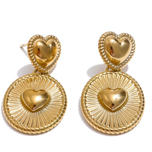 Striped Heart Love Drop Earrings