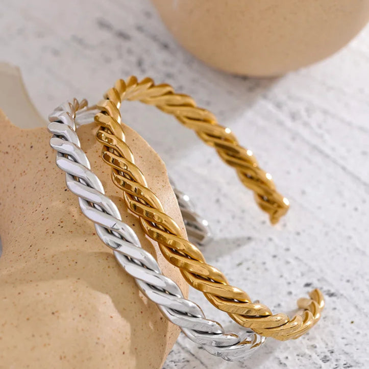 Braided Polished Open Cuff Bracelet Bangle