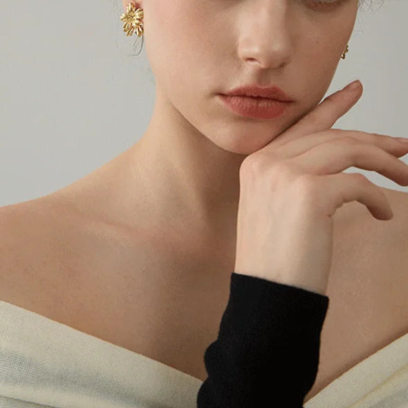 Kerria Japonica Flower Golden Earrings
