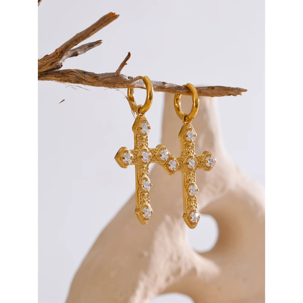 Divine Cross Hoop Earrings